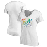 New York Knicks Women's Team Pride Wordmark V-Neck T-Shirt White - NBA
