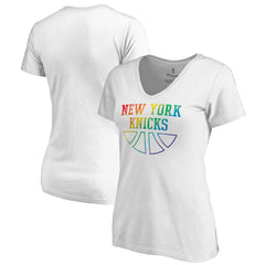 New York Knicks Women's Team Pride Wordmark V-Neck T-Shirt White - NBA