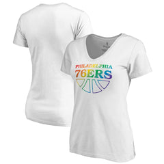 Philadelphia 76ers Women's Team Pride Wordmark V-Neck T-Shirt White - NBA