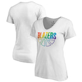 Portland Trail Blazers Women's Team Pride Wordmark V-Neck T-Shirt White - NBA