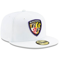 Baltimore Ravens New Era Shield Omaha 59FIFTY Fitted Hat White | NFL