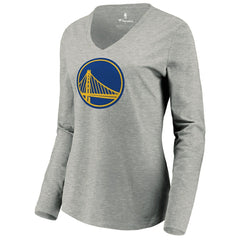 Golden State Warriors Women's Primary Logo Long Sleeve V-Neck T-Shirt Heather Gray - NBA