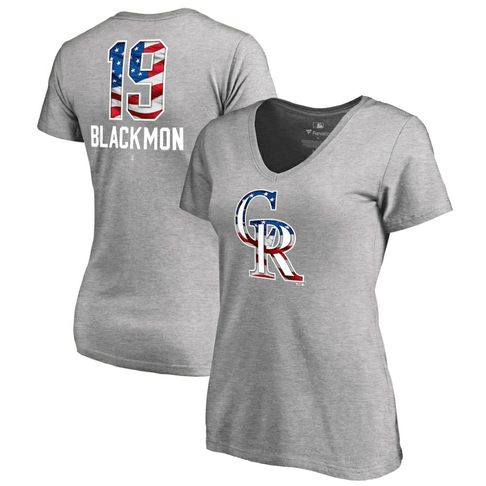 Charlie Blackmon Colorado Rockies Women's Banner Wave Name & Number V-Neck T-Shirt - MLB