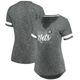Brooklyn Nets Women's Showtime Winning With Pride Notch Neck T-Shirt Gray/White - NBA