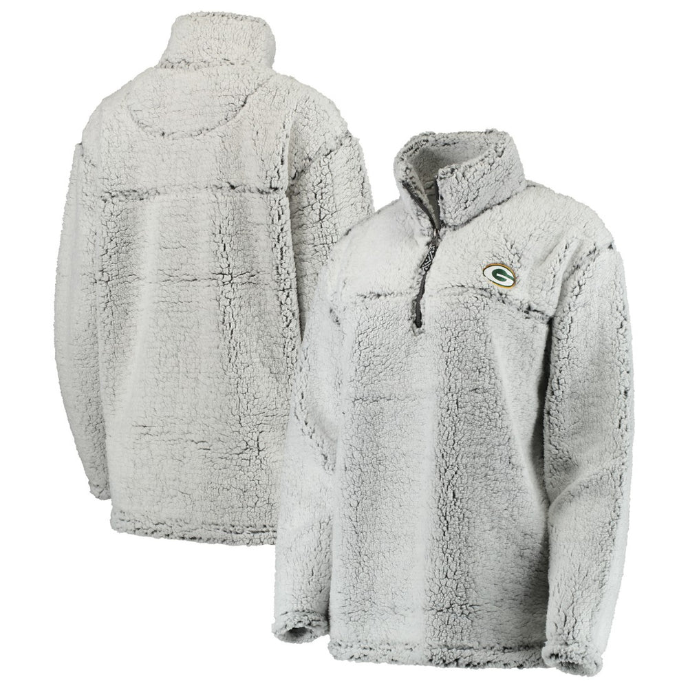 Green Bay Packers Women's Sherpa Quarter-Zip Pullover Jacket Gray | NFL