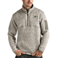 Green Bay Packers Antigua Fortune Quarter-Zip Pullover Jacket Oatmeal | NFL