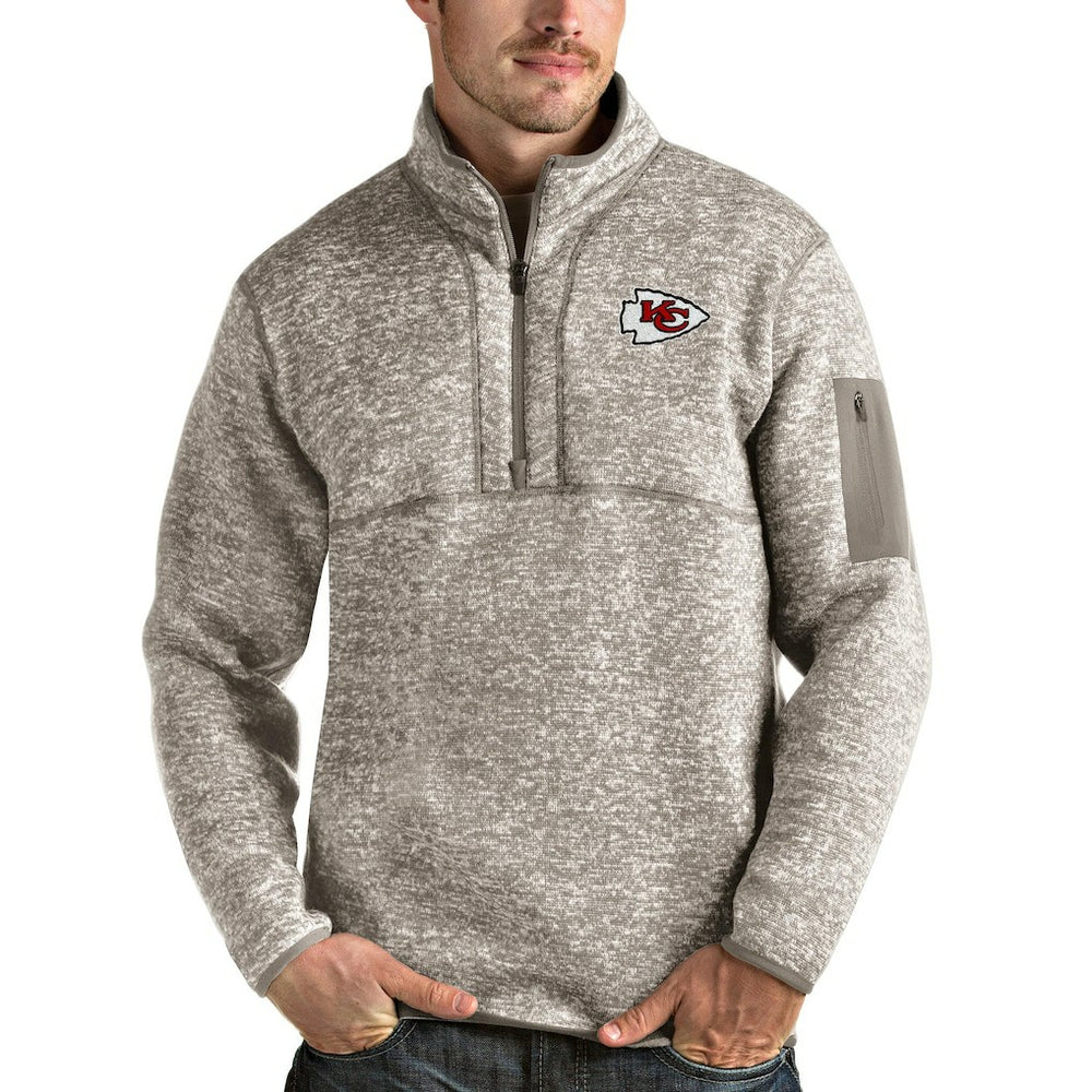 Kansas City Chiefs Antigua Fortune Quarter-Zip Pullover Jacket Oatmeal | NFL
