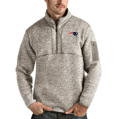 New England Patriots Antigua Fortune Quarter-Zip Pullover Jacket Oatmeal | NFL