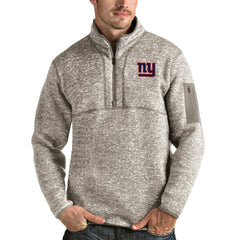 New York Giants Antigua Fortune Quarter-Zip Pullover Jacket Oatmeal | NFL
