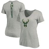 Giannis Antetokounmpo Milwaukee Bucks Women's Playmaker Name & Number V-Neck T-Shirt Heathered Gray - NBA