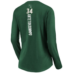 Giannis Antetokounmpo Milwaukee Bucks Women's Playmaker Name & Number Long Sleeve V-Neck T-Shirt Green - NBA