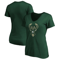 Milwaukee Bucks Women's Primary Logo Team V-Neck T-Shirt Hunter Green - NBA