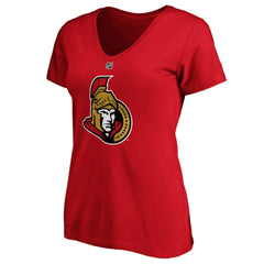 Brady Tkachuk Ottawa Senators Fanatics Women's Authentic Stack Name & Number V-Neck T-Shirt - Red - NHL
