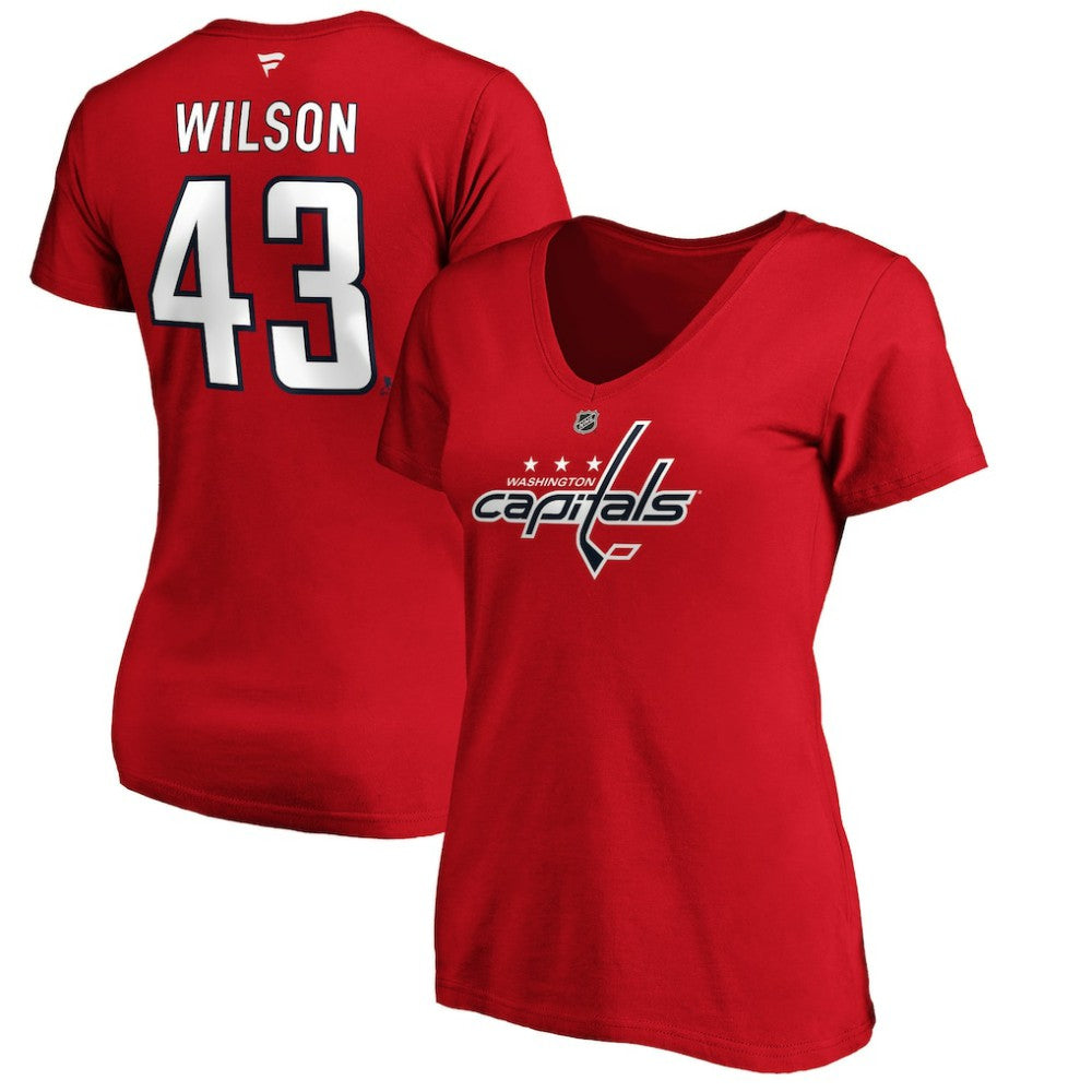Tom Wilson Washington Capitals Fanatics Women's Authentic Stack Name & Number V-Neck T-Shirt - Red - NHL