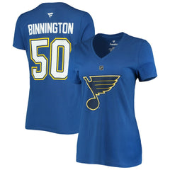 Jordan Binnington St. Louis Blues Fanatics Women's Authentic Stack Name & Number V-Neck T-Shirt - Blue - NHL