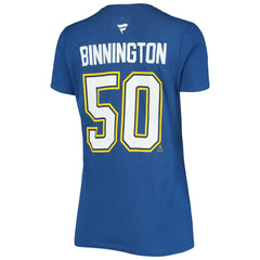 Jordan Binnington St. Louis Blues Fanatics Women's Authentic Stack Name & Number V-Neck T-Shirt - Blue - NHL