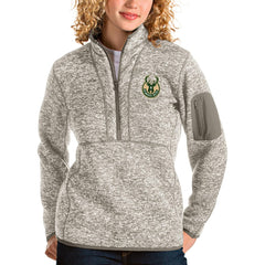 Milwaukee Bucks Antigua Women's Fortune Quarter-Zip Pullover Jacket Natural - NBA