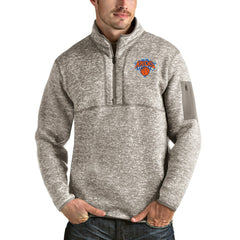 New York Knicks Antigua Fortune Quarter-Zip Pullover Jacket Natural - NBA