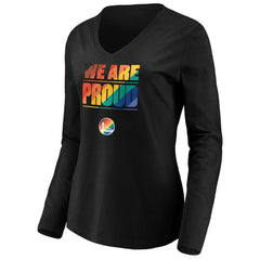 Golden State Warriors Women's We Are Proud Long Sleeve V-Neck T-Shirt Black - NBA