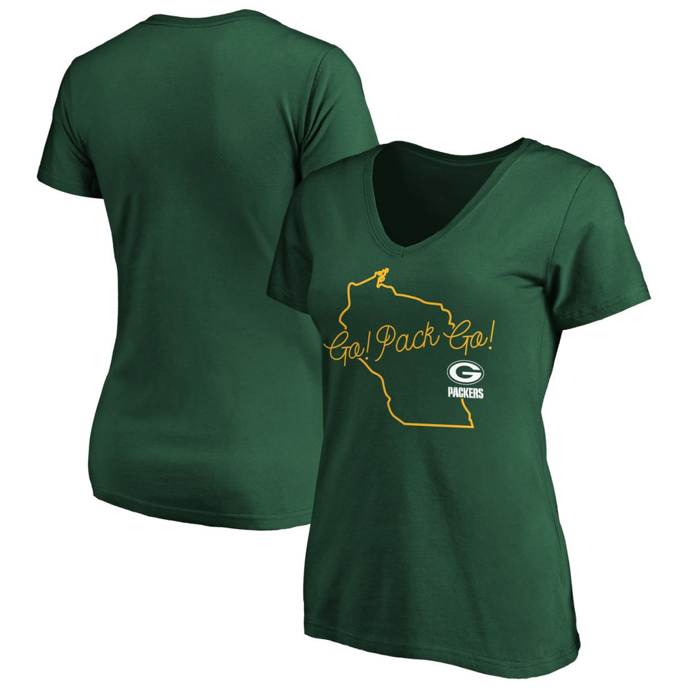 Green Bay Packers Women's Team Iconic Script State V-Neck T-Shirt Green | Fanatics