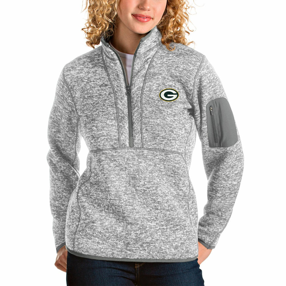 Green Bay Packers Antigua Women's Fortune Half-Zip Pullover Jacket Gray | NFL