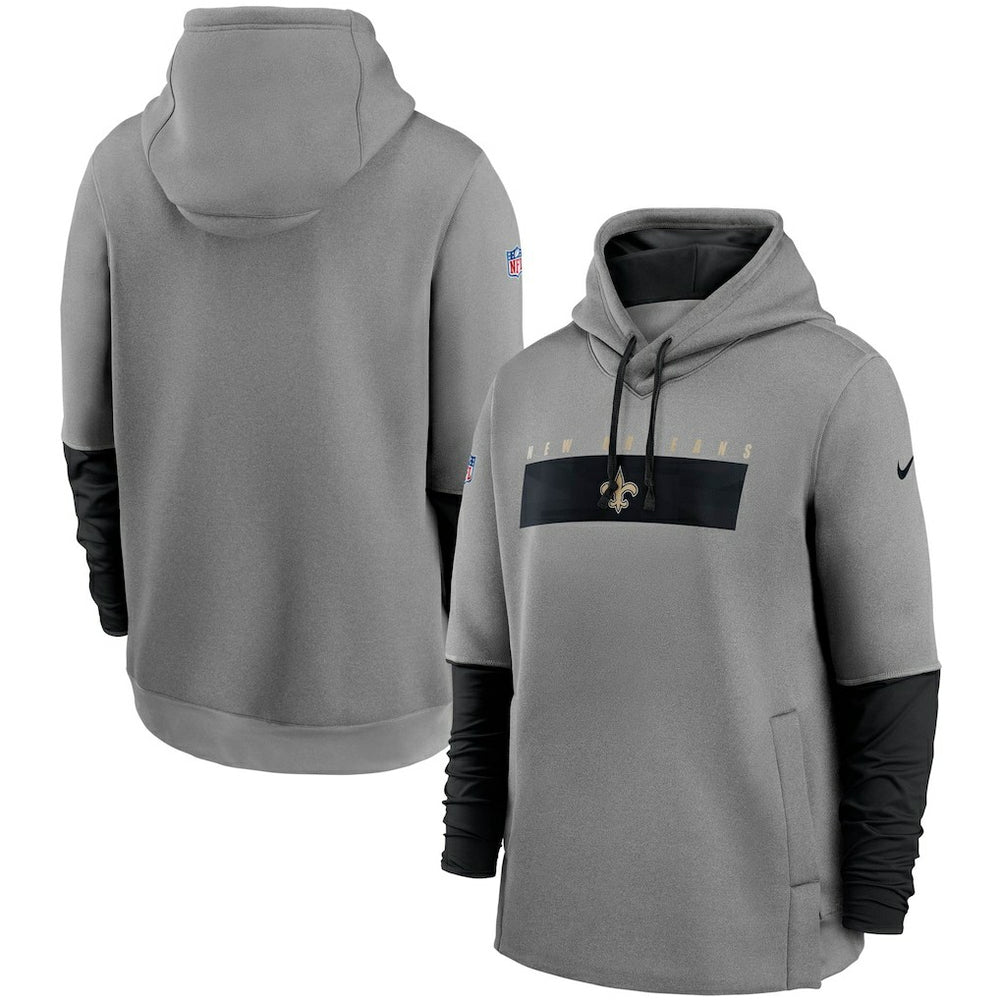 New Orleans Saints Sideline Playbook Performance Pullover Hoodie Heathered Gray/Black | Nike for Sale