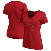 San Francisco 49ers Women's Iconic Script State V-Neck T-Shirt Scarlet | Fanatics