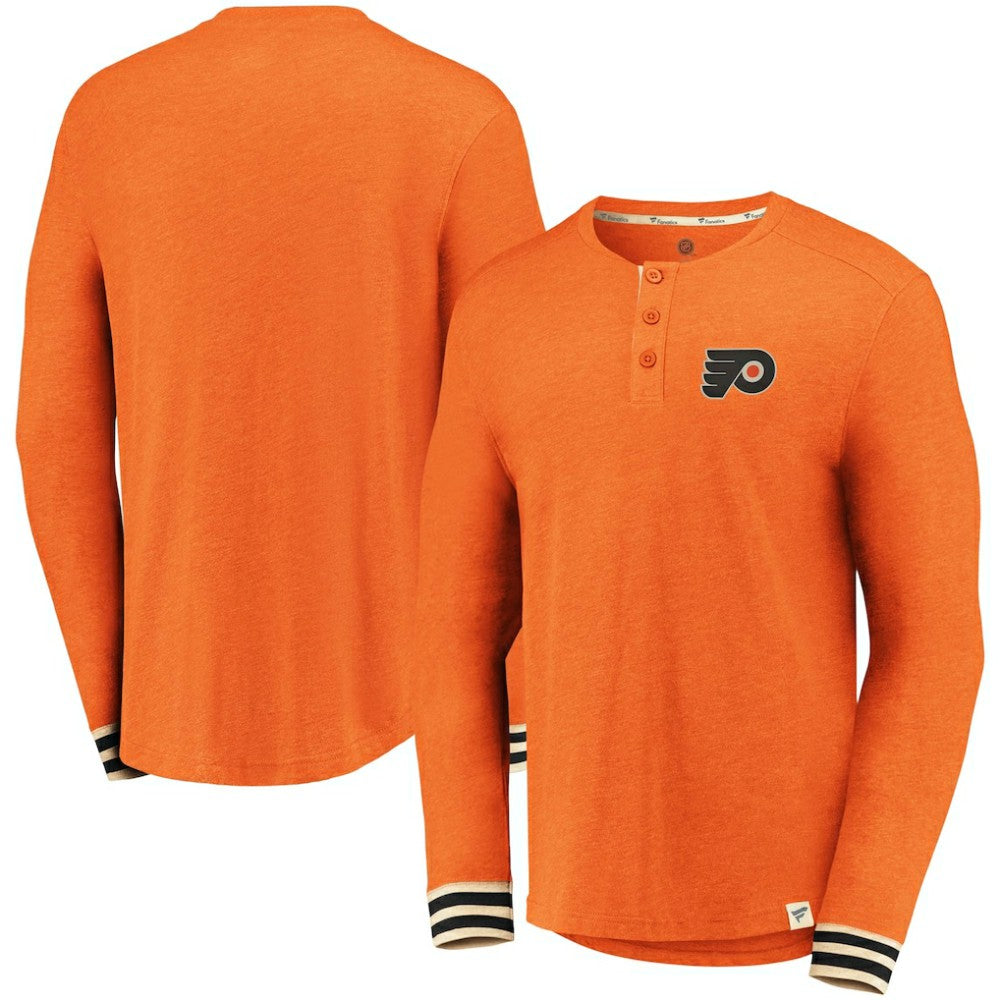 Philadelphia Flyers Fanatics True Classics Henley Long Sleeve T-Shirt - Heathered Orange - NHL