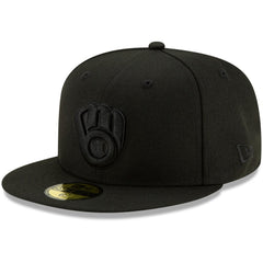 Milwaukee Brewers New Era Black on Black 59FIFTY Fitted Hat - MLB