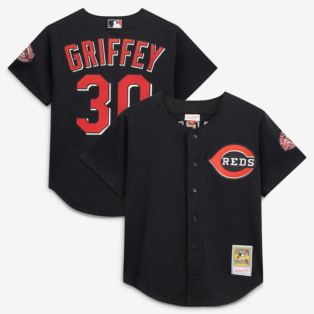 Ken Griffey Jr. Cincinnati Reds Mitchell & Ness Cooperstown Collection Mesh Batting Practice Button-Up Jersey - MLB