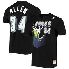 Ray Allen Milwaukee Bucks Hardwood Classics Stitch Name & Number T-Shirt Black - NBA