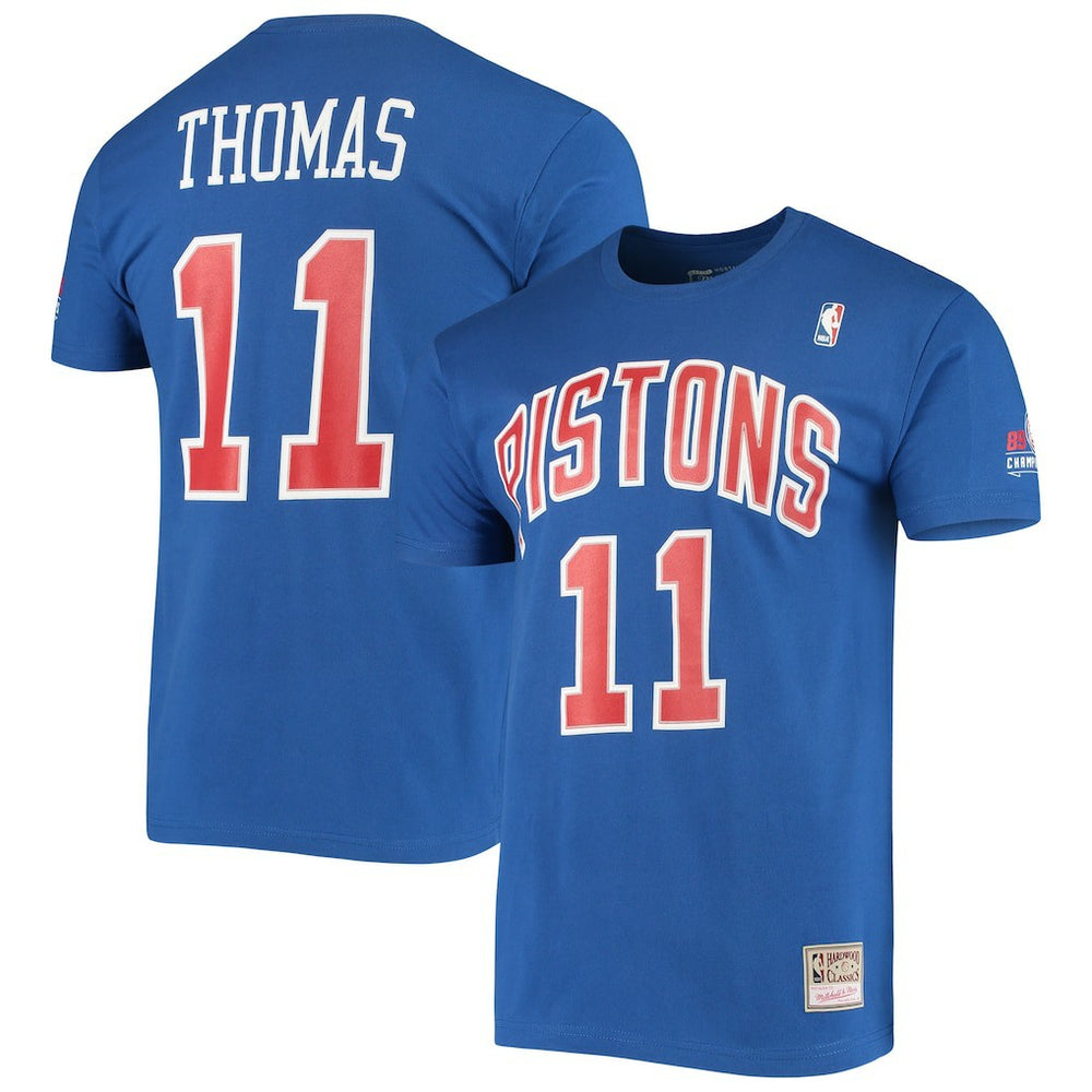 Isiah Thomas Detroit Pistons Hardwood Classics Stitch Name & Number T-Shirt Blue - NBA