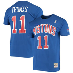 Isiah Thomas Detroit Pistons Hardwood Classics Stitch Name & Number T-Shirt Blue - NBA