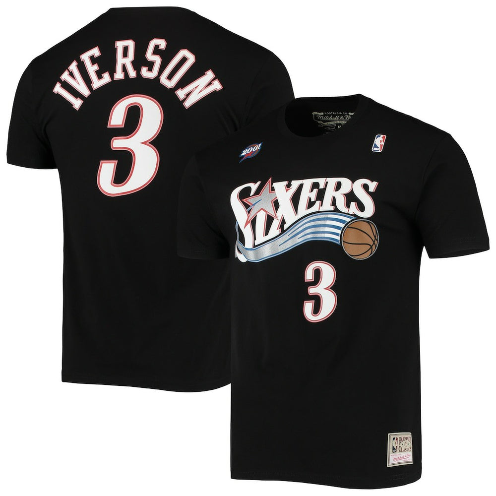 Allen Iverson Philadelphia 76ers Hardwood Classics Stitch Name & Number T-Shirt Black - NBA