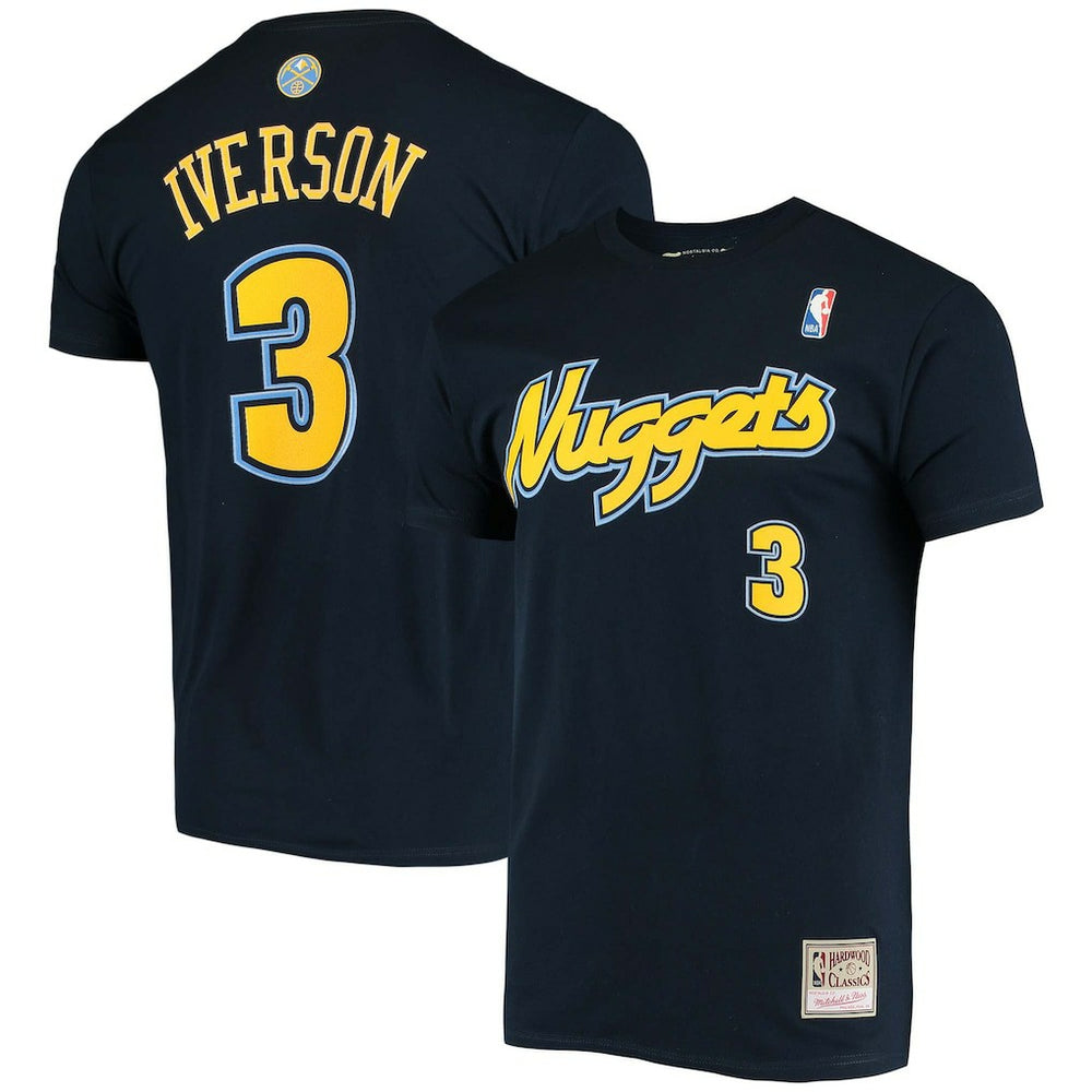 Allen Iverson Denver Nuggets Hardwood Classics Stitch Name & Number T-Shirt Navy - NBA