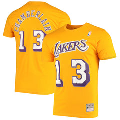 Wilt Chamberlain Los Angeles Lakers Hardwood Classics Stitch Name & Number T-Shirt Gold - NBA