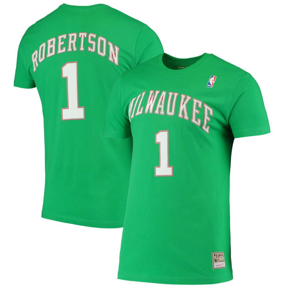 Oscar Robertson Milwaukee Bucks Hardwood Classics Stitch Name & Number T-Shirt Green - NBA