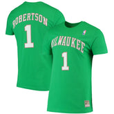 Oscar Robertson Milwaukee Bucks Hardwood Classics Stitch Name & Number T-Shirt Green - NBA