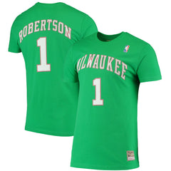 Oscar Robertson Milwaukee Bucks Hardwood Classics Stitch Name & Number T-Shirt Green - NBA