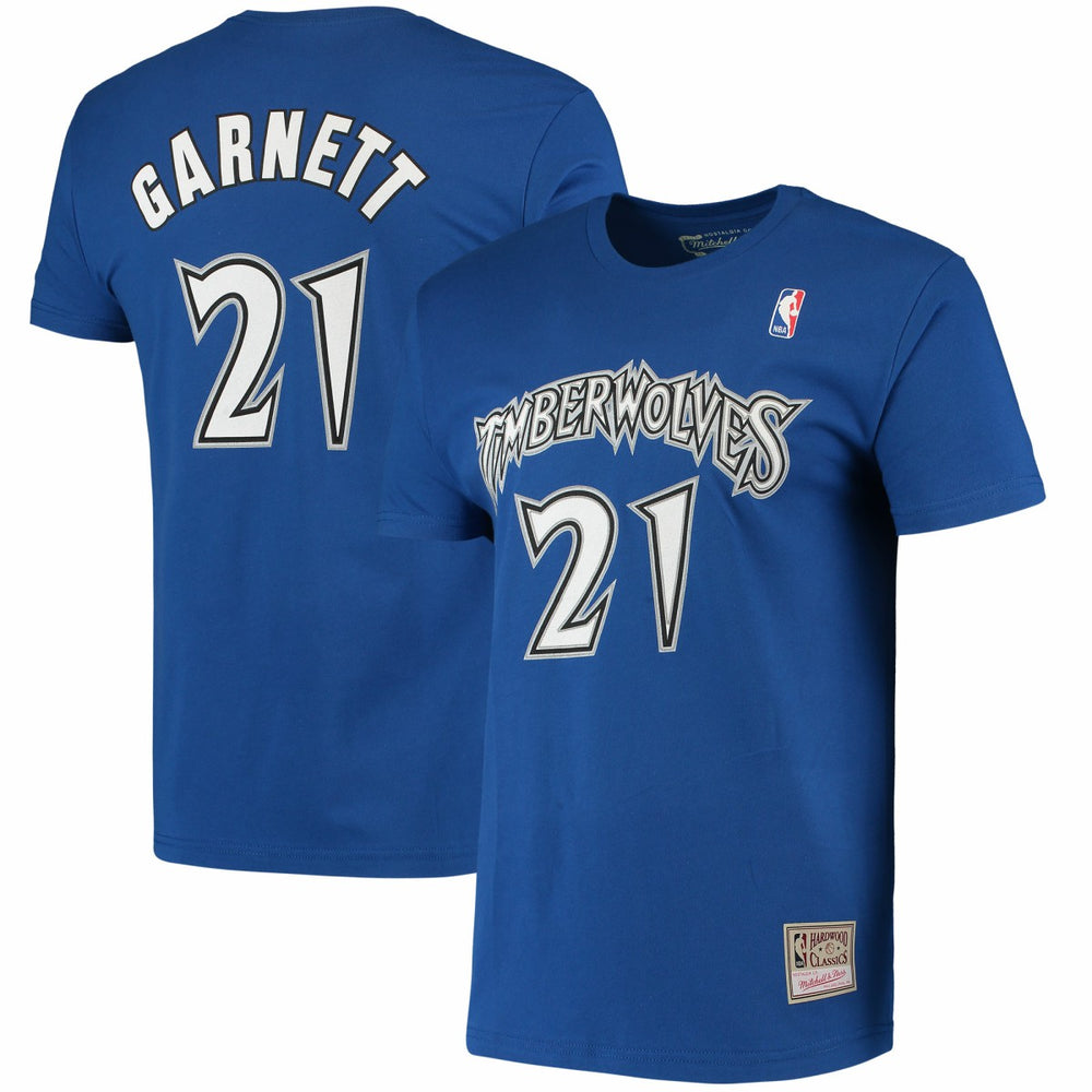 Kevin Garnett Minnesota Timberwolves Hardwood Classics Stitch Name & Number T-Shirt Blue - NBA
