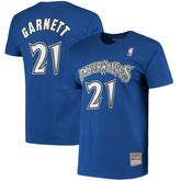 Kevin Garnett Minnesota Timberwolves Hardwood Classics Stitch Name & Number T-Shirt Blue - NBA