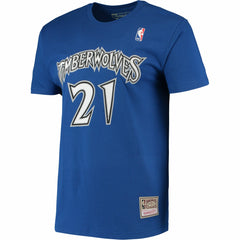 Kevin Garnett Minnesota Timberwolves Hardwood Classics Stitch Name & Number T-Shirt Blue - NBA