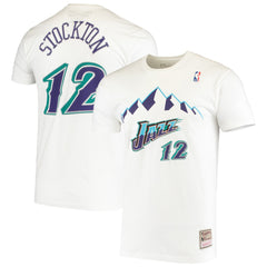 John Stockton Utah Jazz Hardwood Classics Stitch Name & Number T-Shirt White - NBA