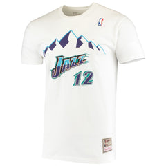 John Stockton Utah Jazz Hardwood Classics Stitch Name & Number T-Shirt White - NBA