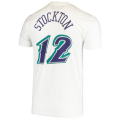 John Stockton Utah Jazz Hardwood Classics Stitch Name & Number T-Shirt White - NBA