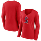 Los Angeles Angels Women's Official Logo Long Sleeve V-Neck T-Shirt - MLB