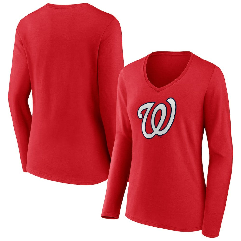 Washington Nationals Women's Official Logo Long Sleeve V-Neck T-Shirt - MLB