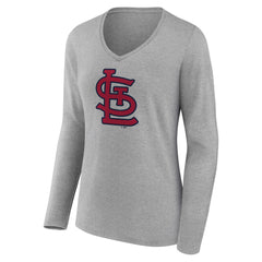 St. Louis Cardinals Women's Core Official Logo Long Sleeve V-Neck T-Shirt - MLB