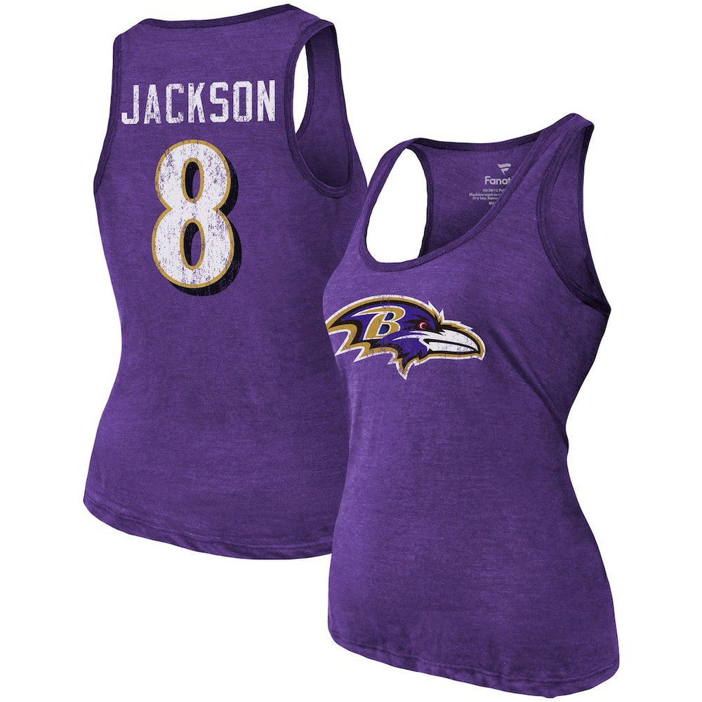 Lamar Jackson Baltimore Ravens Majestic Threads Women's Name & Number Tri-Blend Tank Top Heathered Purple | NFL