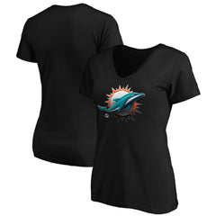 Miami Dolphins Women's Midnight Mascot Logo V-Neck T-Shirt Black | NFL